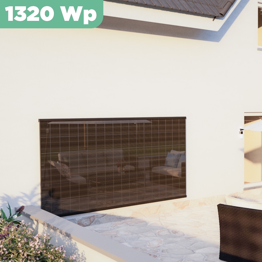 Balkonkraftwerk Wand 1320 Wp — APsystems EZ1-M 800 W / Trina Solar / 440 Wp (Glas-Glas + Bifazial) / eine Reihe hochkant / 3 Module / 20 m