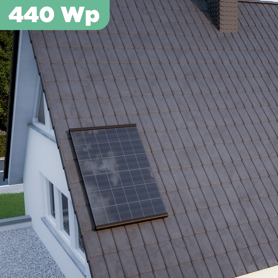 Balkonkraftwerk Ziegeldach 430 Wp — APsystems EZ1-M 800 WTrina Solar / 430 Wp (Glas-Glas + Bifazial) / Premium Halterung / eine Reihe hochkant / 1 Modul / 20 m