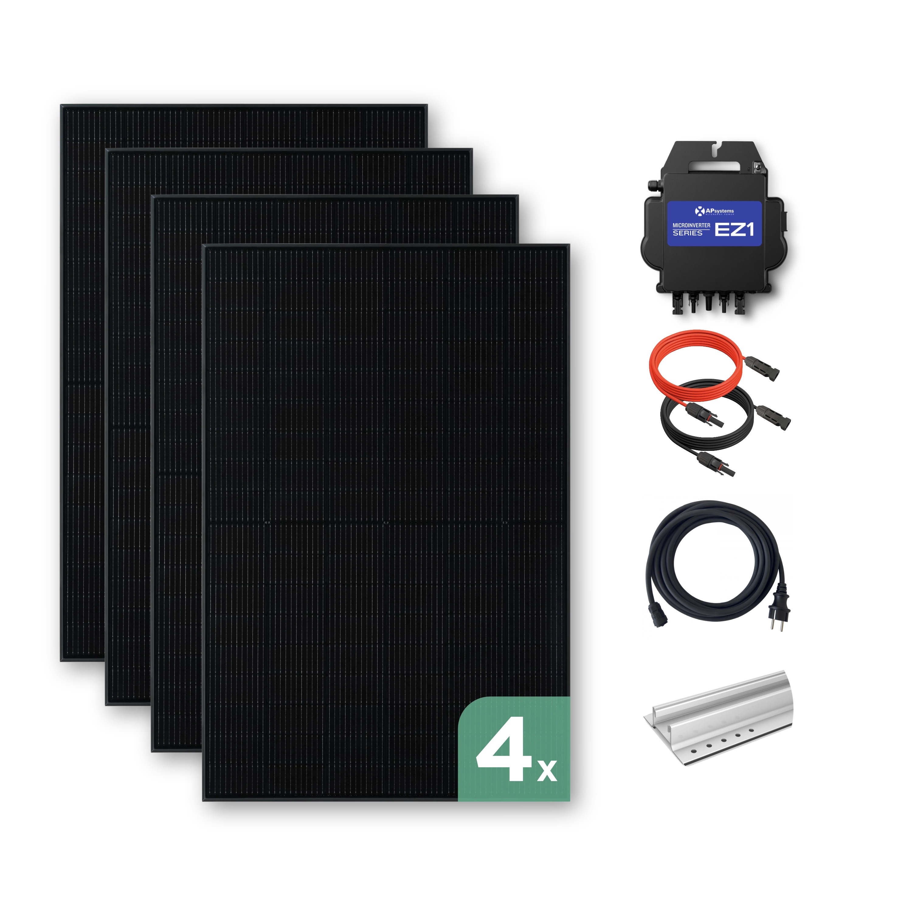 Balkonkraftwerk Trapezblech 1760 Wp — APsystems EZ1-M 800 W / Trina Solar / 440 Wp (Glas-Glas + Bifazial) / Standard Halterung / zwei Reihen quer / 4 Module / 20 m