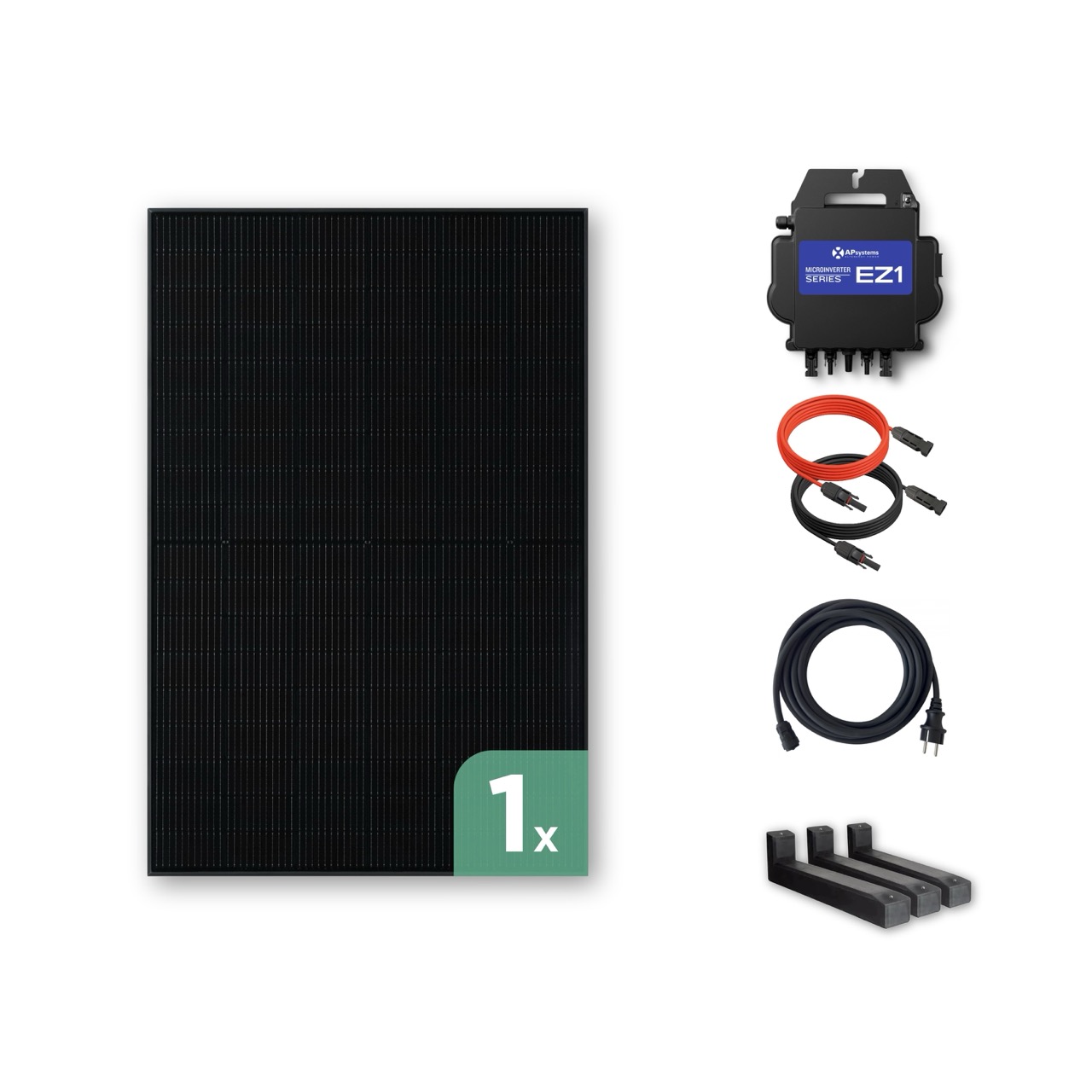 Balkonkraftwerk Flachdach 440 Wp — APsystems EZ1-M 800 W / Trina Solar / 440 Wp (Glas-Glas + Bifazial) / Premium - Wattstone Black 15°  / eine Reihe quer / 1 Modul / 20 m