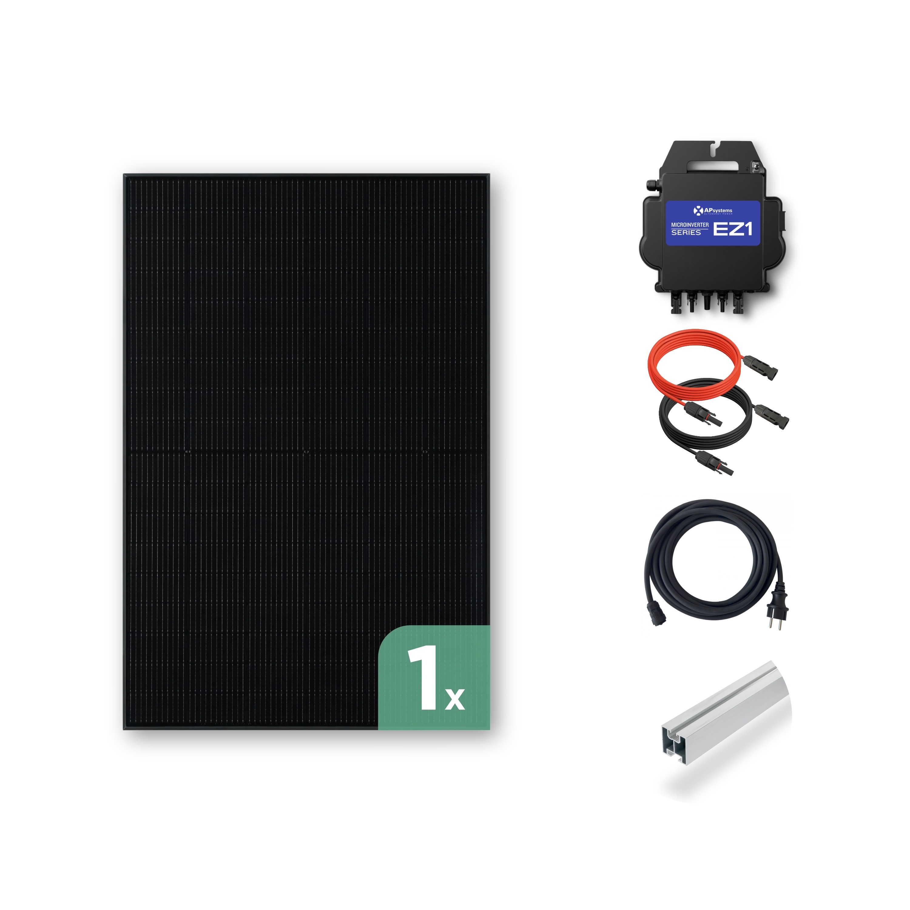 Balkonkraftwerk Ziegeldach 500 Wp — APsystems EZ1-M 800 WTrina Solar / 500 Wp (Glas-Glas) / Klassik Halterung / eine Reihe hochkant / 1 Modul / 20 m