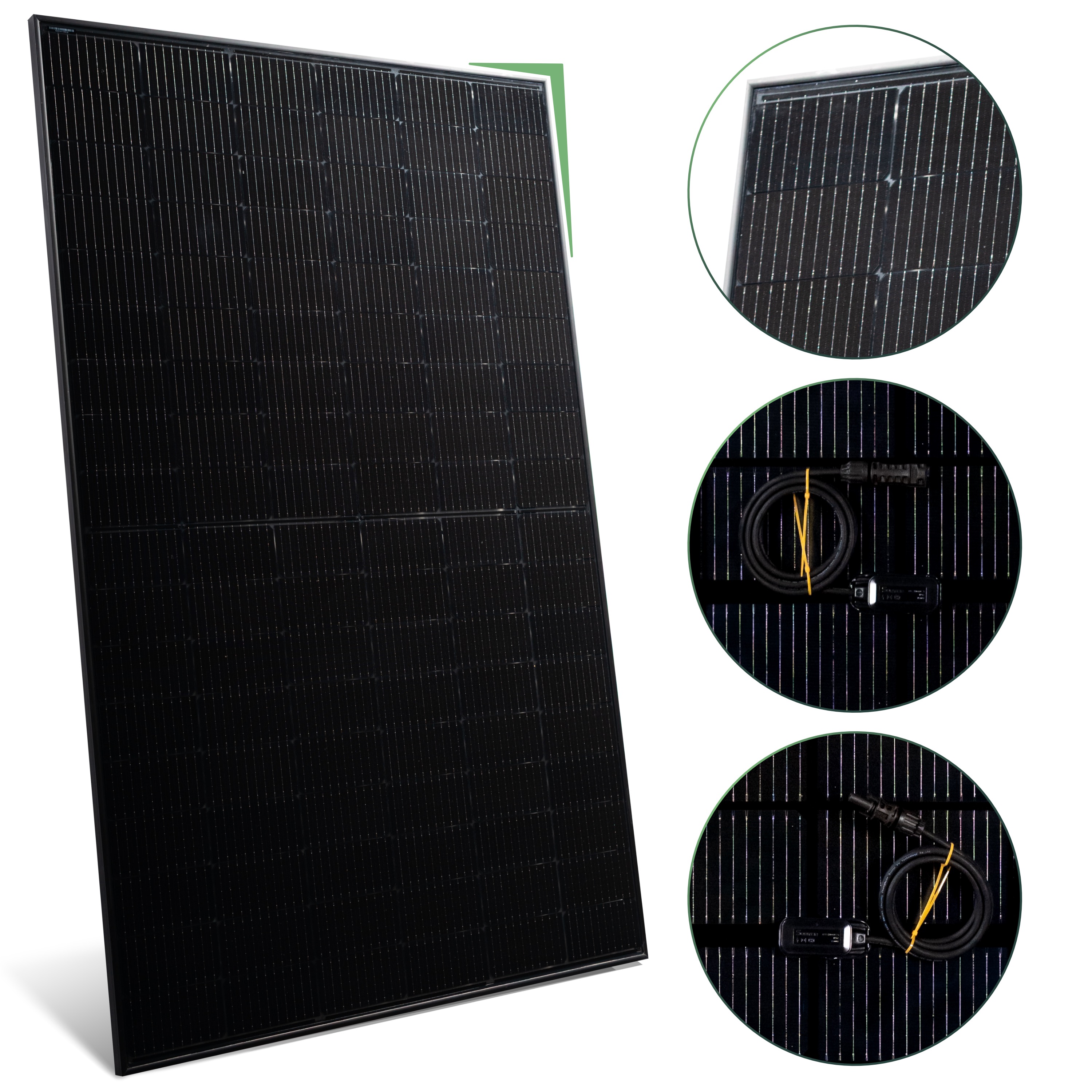 Balkonkraftwerk Set 2000 Wp — SunEnergyXT Plus / 6,45 kWh / Solyco 500 Wp Glas-Glas Fullblack-Modul Bifazial / 4 Module / Deye 800 W / Wieland Stecker / 10 m