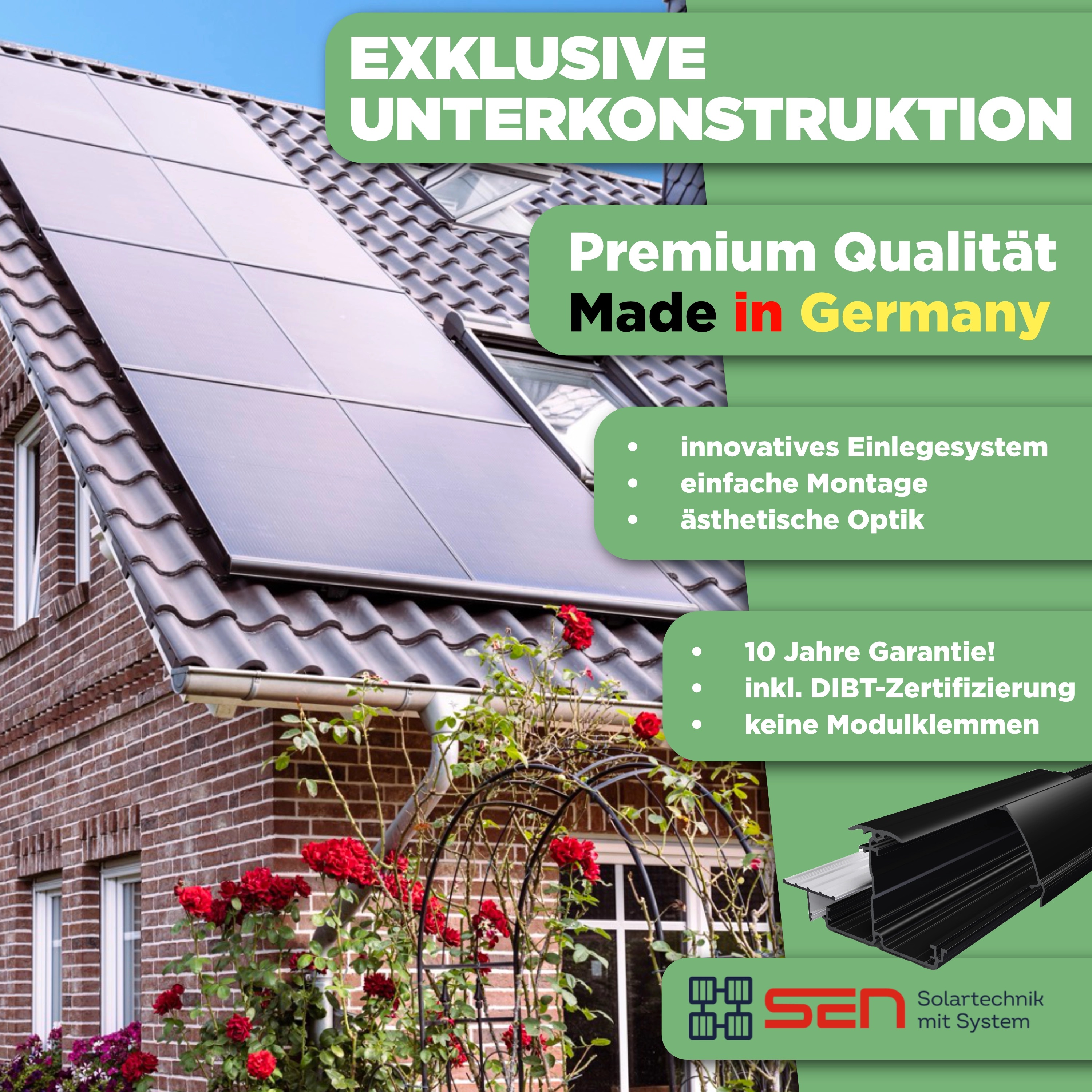 Balkonkraftwerk Ziegeldach 2000 Wp — APsystems EZ1-M 800 WTrina Solar / 500 Wp (Glas-Glas) / Premium Halterung / zwei Reihen quer / 4 Module / 20 m
