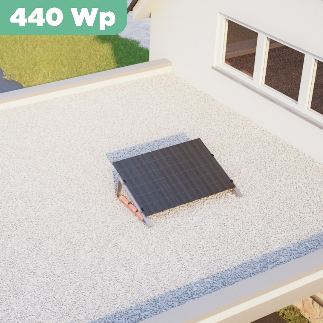 Balkonkraftwerk Flachdach 440 Wp — APsystems EZ1-M 800 W / Trina Solar / 440 Wp (Glas-Glas + Bifazial) / Standard / eine Reihe quer / 1 Modul / 20 m
