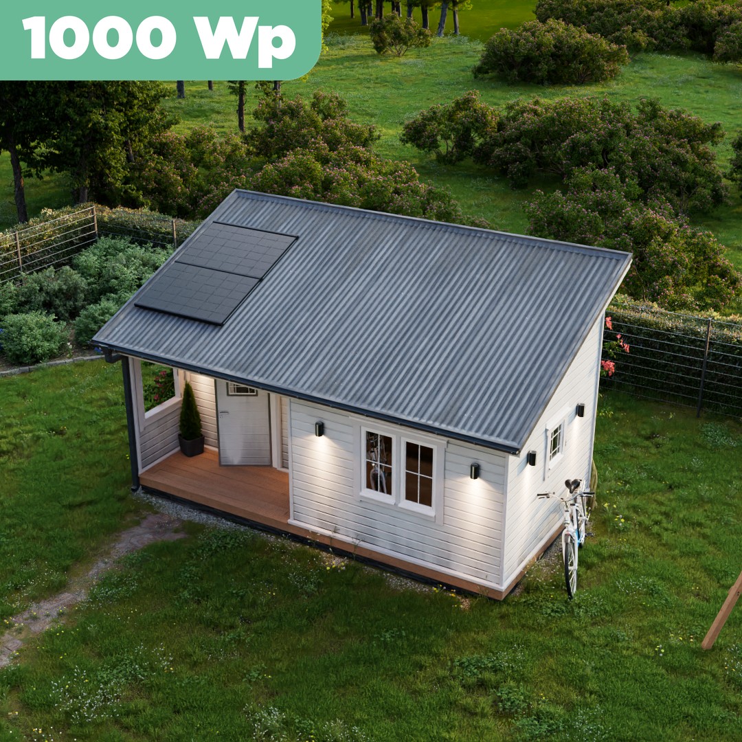 Balkonkraftwerk Trapezblech 1000 Wp — APsystems EZ1-M 800 W / Trina Solar / 500 Wp (Glas-Glas Full Black) / Premium Halterung / zwei Reihen quer / 2 Module