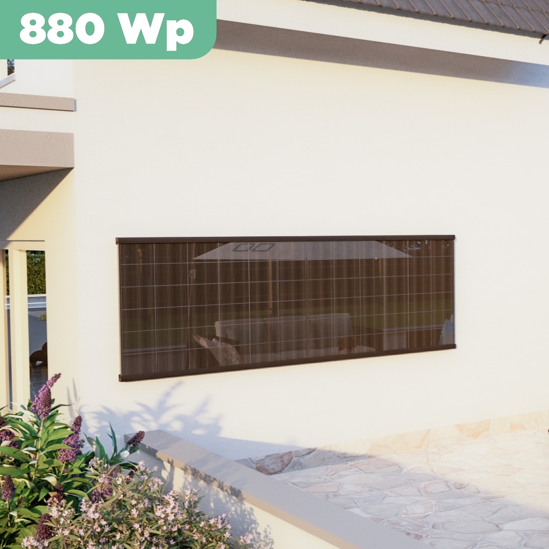 Balkonkraftwerk Wand 880 Wp — APsystems EZ1-M 800 W / Trina Solar / 440 Wp (Glas-Glas + Bifazial) / eine Reihe quer / 2 Module / 20 m