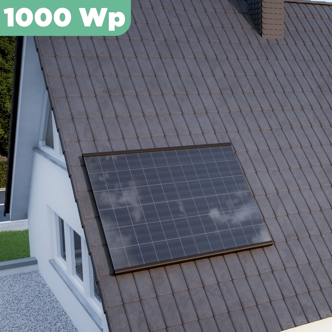 Balkonkraftwerk Ziegeldach 1000 Wp — APsystems EZ1-M 800 WTrina Solar / 500 Wp (Glas-Glas) / Premium Halterung / eine Reihe hochkant / 2 Module / 20 m