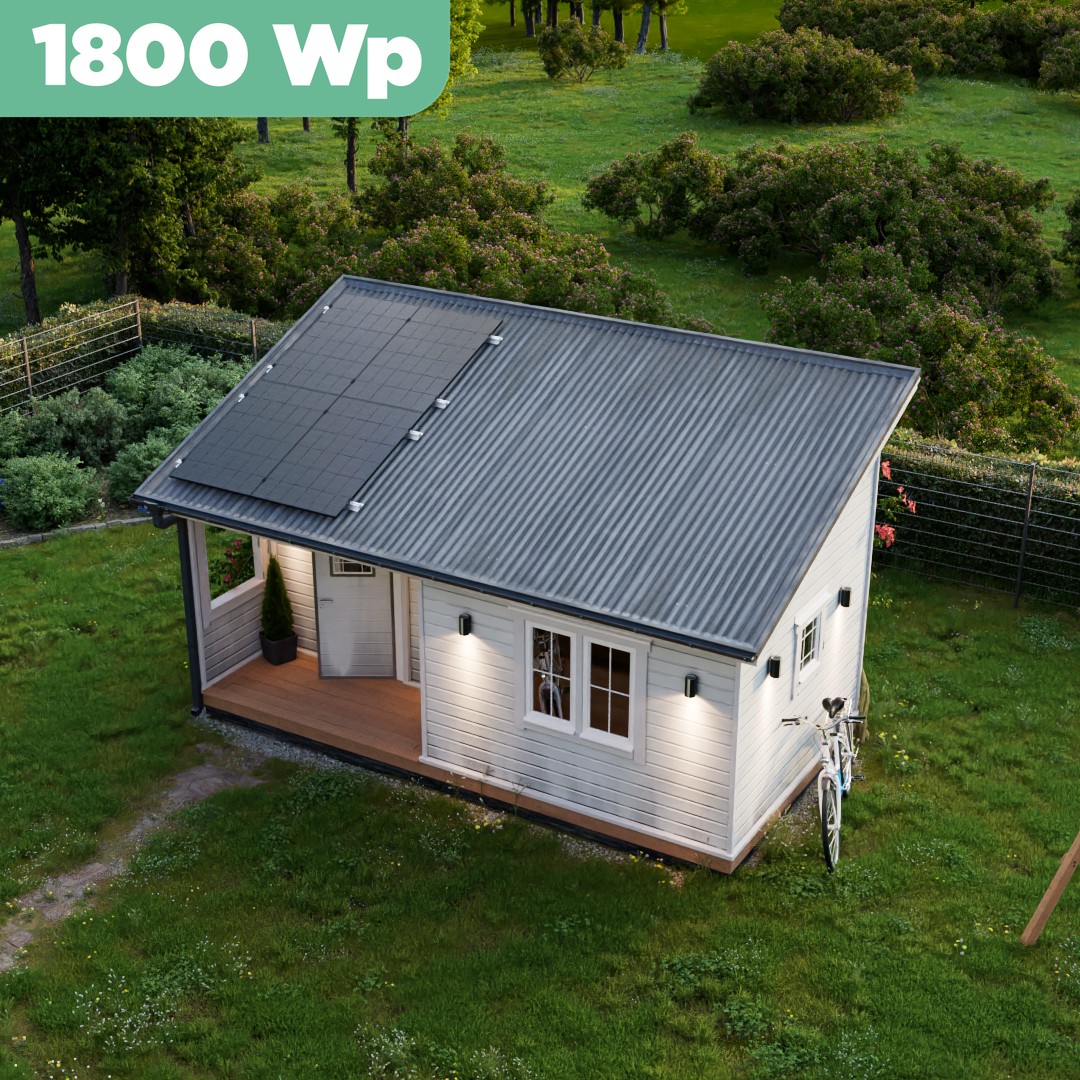 Balkonkraftwerk Trapezblech 1800 Wp — APsystems EZ1-M 800 W / Trina Solar / 450 Wp (Glas-Glas Full Black) / Standard Halterung / zwei Reihen hochkant / 4 Module / 15 m