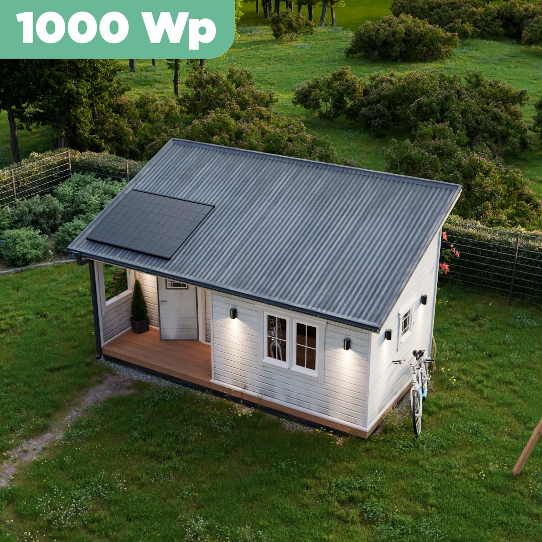 Balkonkraftwerk Trapezblech 1000 Wp — APsystems EZ1-M 800 W / Trina Solar / 500 Wp (Glas-Glas Full Black) / Premium Halterung / eine Reihe hochkant / 2 Module