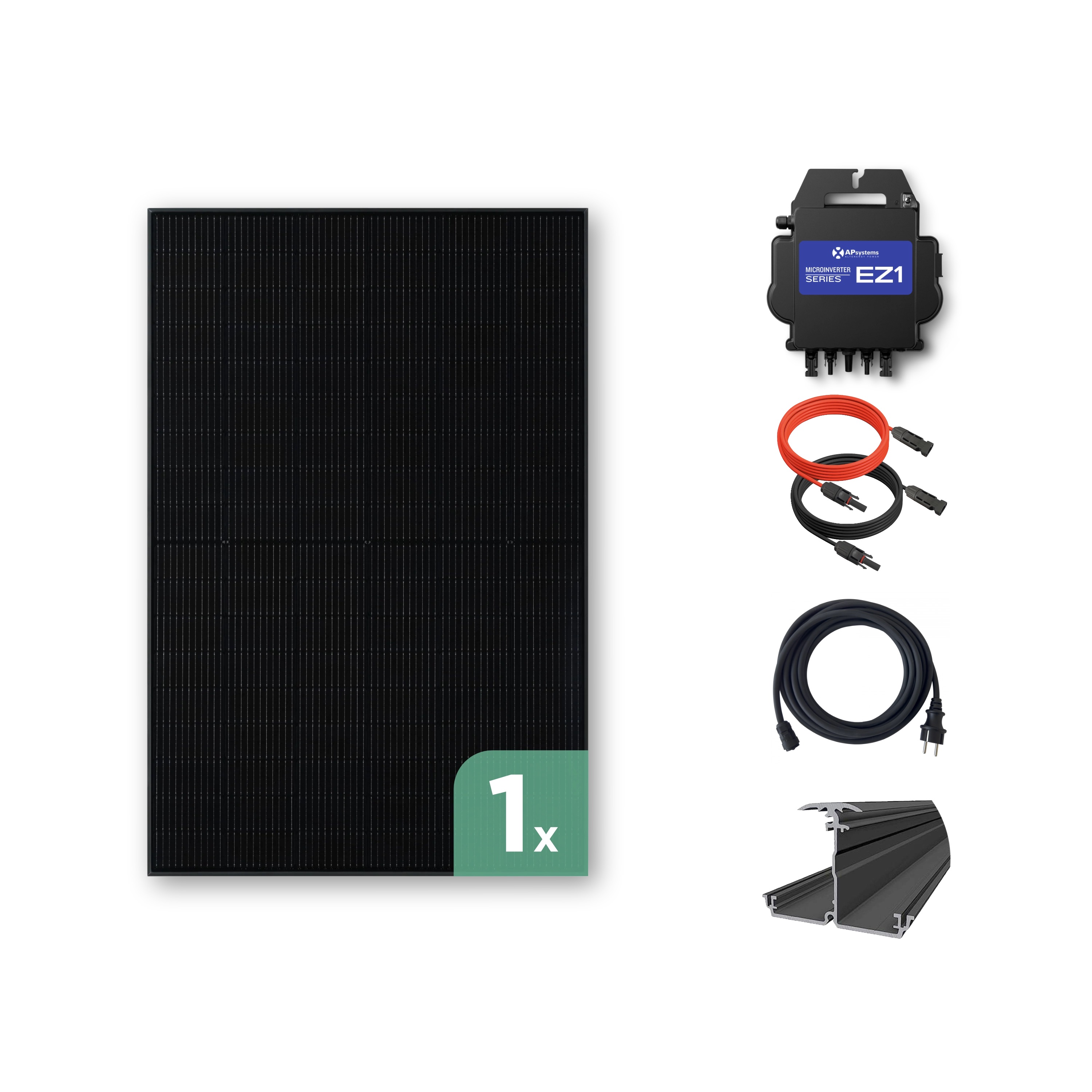 Balkonkraftwerk Wand 440 Wp — APsystems EZ1-M 800 W / Trina Solar / 440 Wp (Glas-Glas + Bifazial) / eine Reihe quer / 1 Modul / 20 m