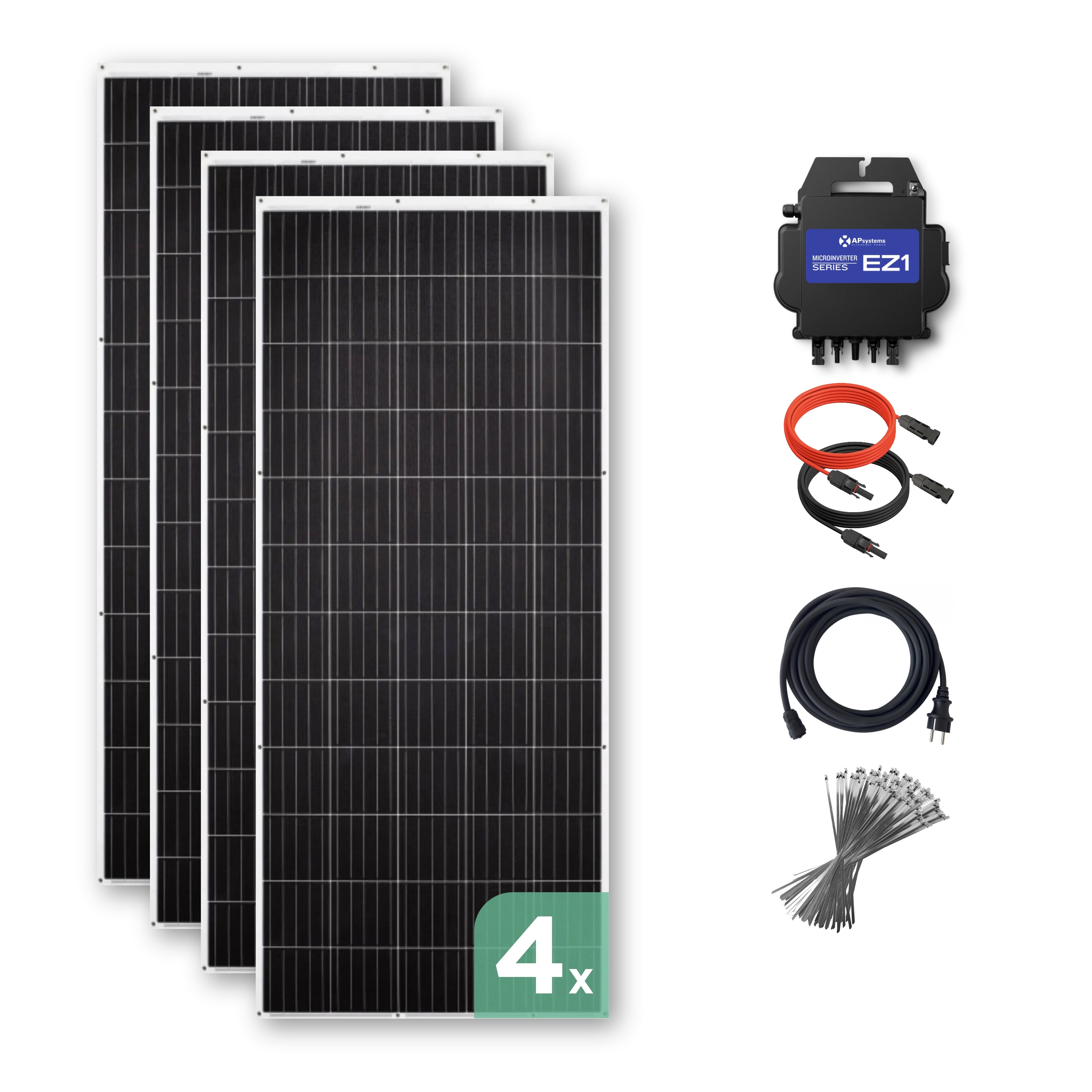 Balkonkraftwerk mit Ultraleicht-Modulen 1240 Wp — APsystems EZ1-M 800 W / Sunman / 310 Wp (89 cm x 201 cm) / 4 Module / 15 m