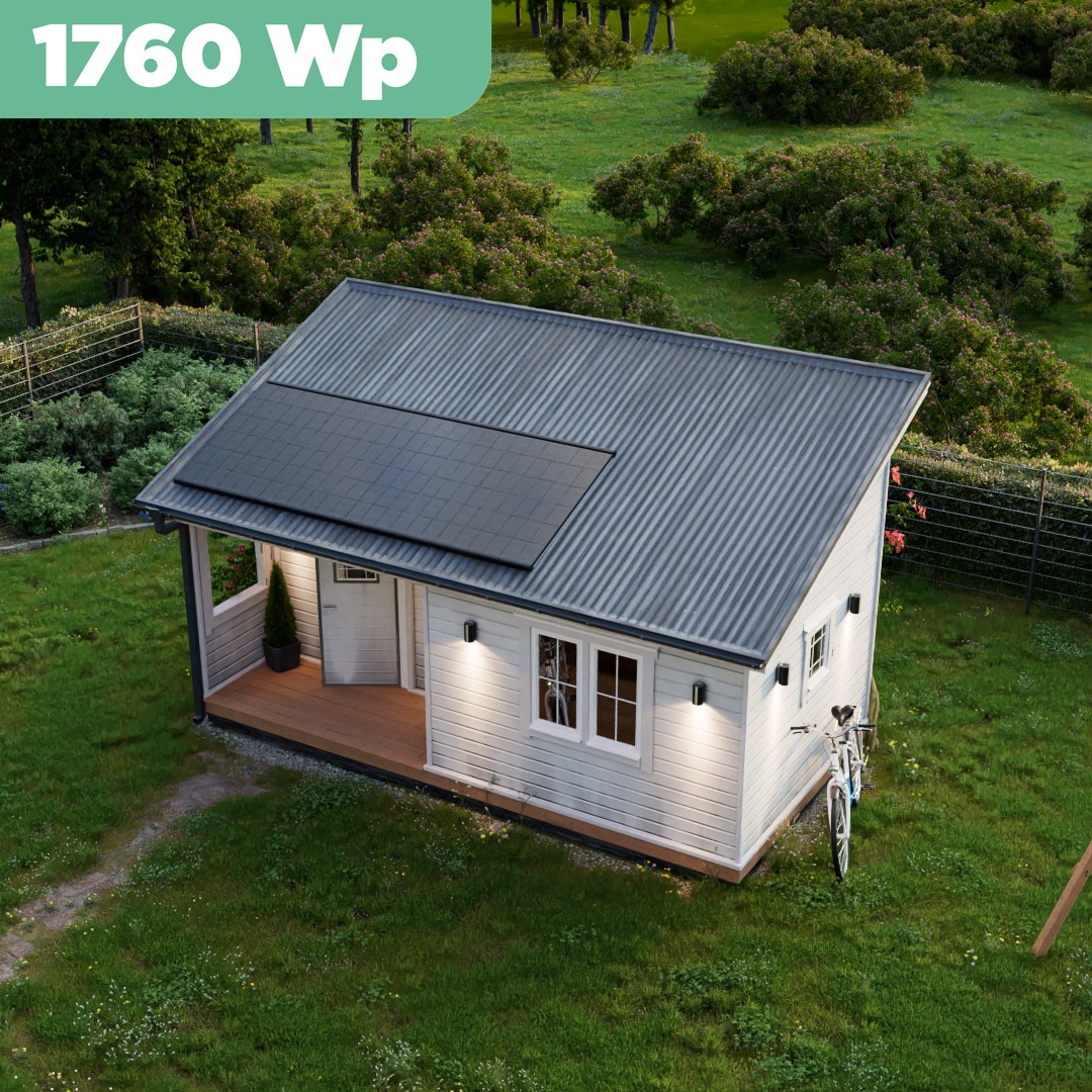 Balkonkraftwerk Trapezblech 1760 Wp — APsystems EZ1-M 800 W / Trina Solar / 440 Wp (Glas-Glas + Bifazial) / Premium Halterung / eine Reihe hochkant / 4 Module / 20 m