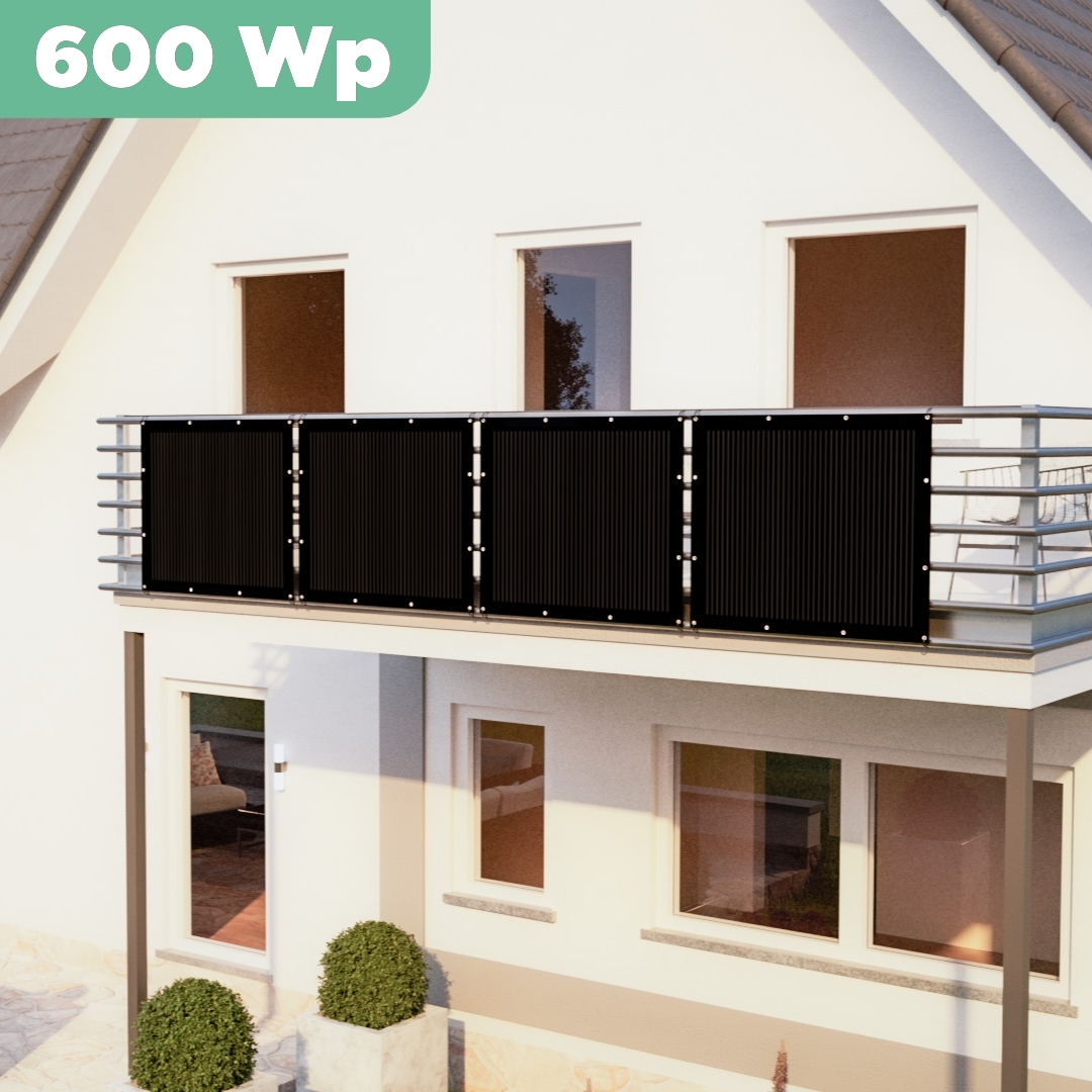 Balkonkraftwerk mit Ultraleicht-Modulen 600 Wp — APsystems EZ1-M 800 W / Sunman / 150 Wp (89 cm x 102 cm) / 4 Module / 10 m