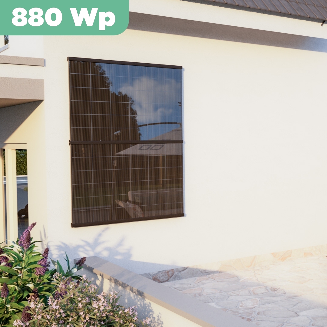 Balkonkraftwerk Wand 880 Wp — APsystems EZ1-M 800 W / Trina Solar / 440 Wp (Glas-Glas + Bifazial) / zwei Reihen quer / 2 Module / 20 m