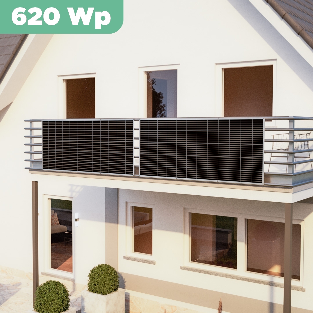 Balkonkraftwerk mit Ultraleicht-Modulen 620 Wp — APsystems EZ1-M 800 W / Sunman / 310 Wp (89 cm x 201 cm) / 2 Module / 5 m