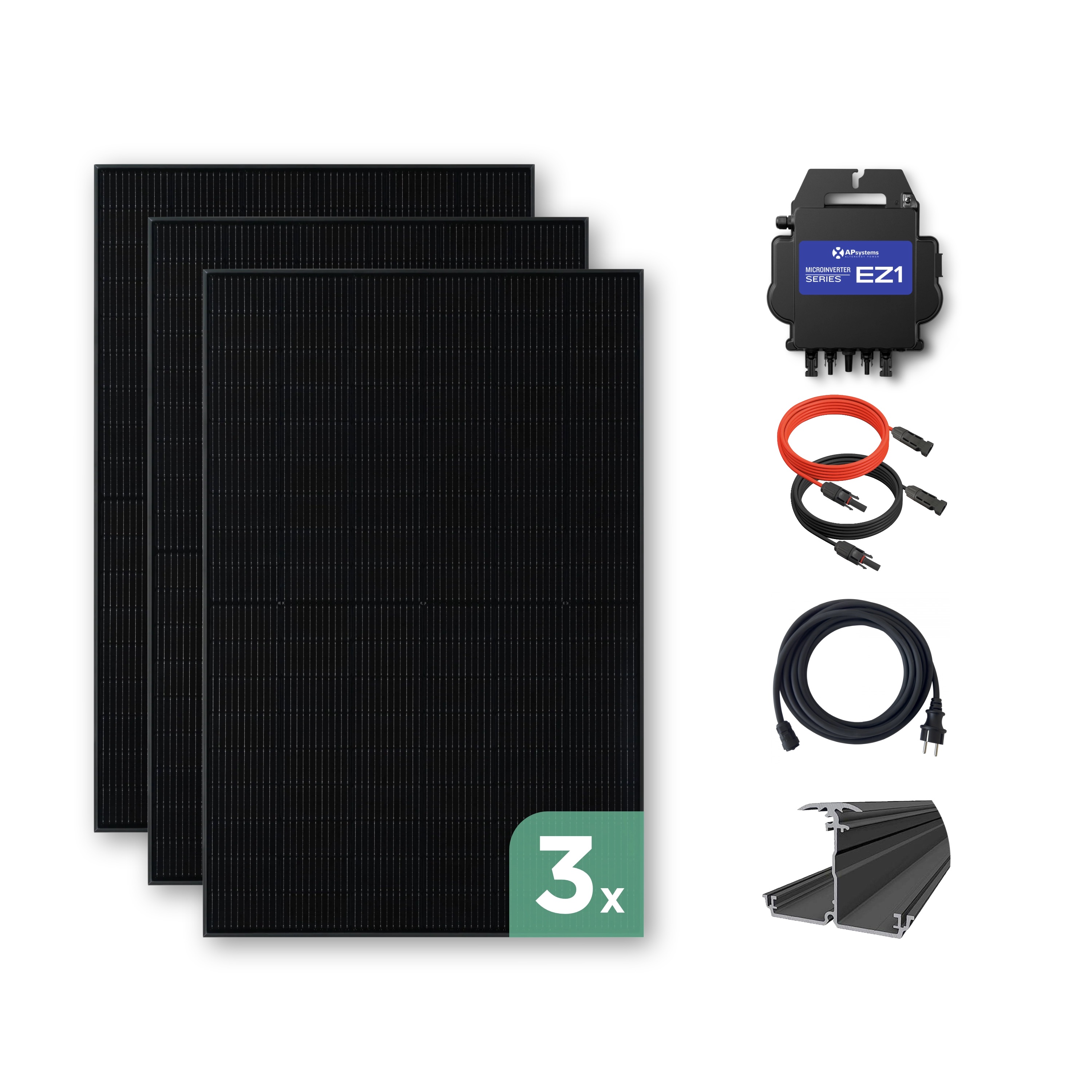 Balkonkraftwerk Wand 1320 Wp — APsystems EZ1-M 800 W / Trina Solar / 440 Wp (Glas-Glas + Bifazial) / eine Reihe quer / 3 Module / 20 m
