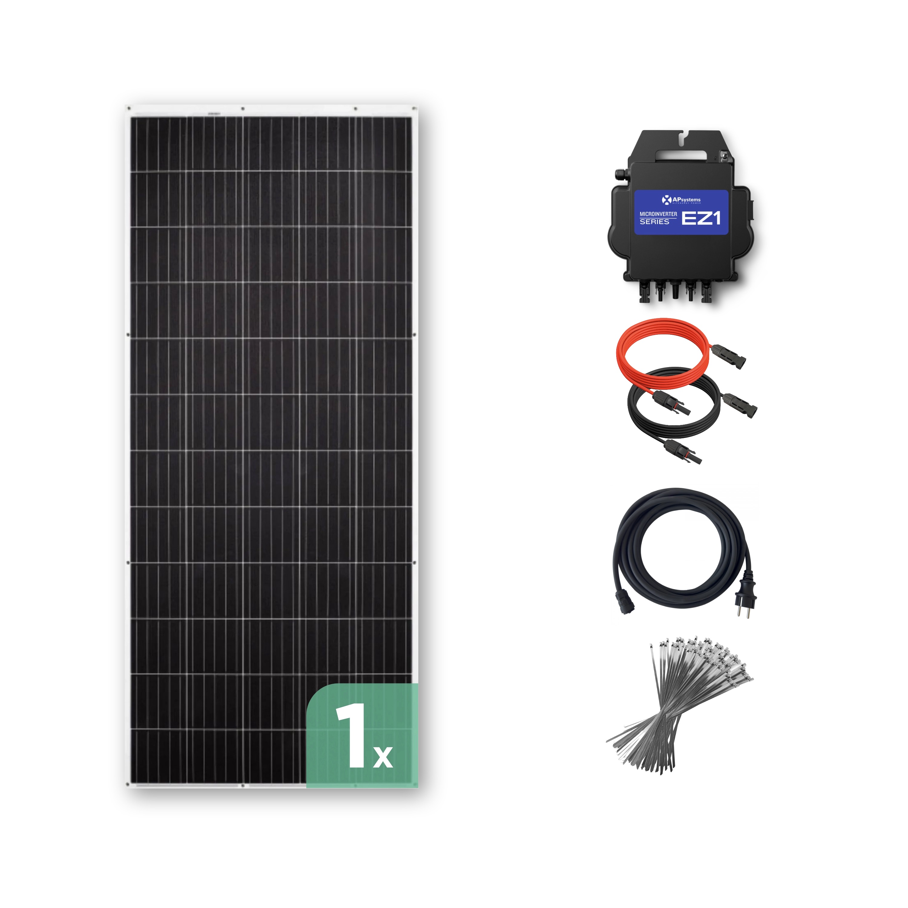 Balkonkraftwerk mit Ultraleicht-Modulen 310 Wp — APsystems EZ1-M 800 W / Sunman / 310 Wp (89 cm x 201 cm) / 1 Modul / ohne Kabel