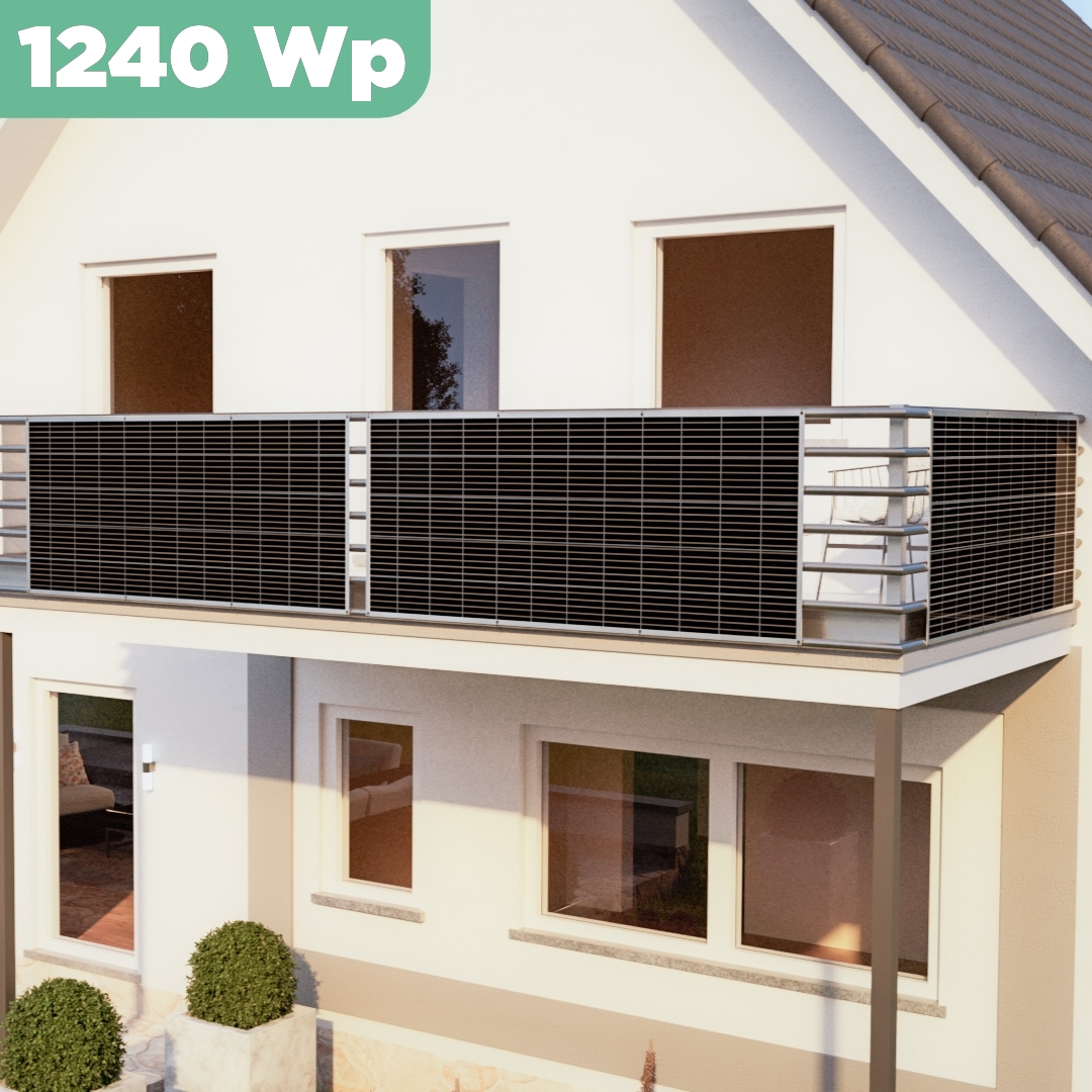 Balkonkraftwerk mit Ultraleicht-Modulen 1240 Wp — APsystems EZ1-M 800 W / Sunman / 310 Wp (89 cm x 201 cm) / 4 Module / 15 m