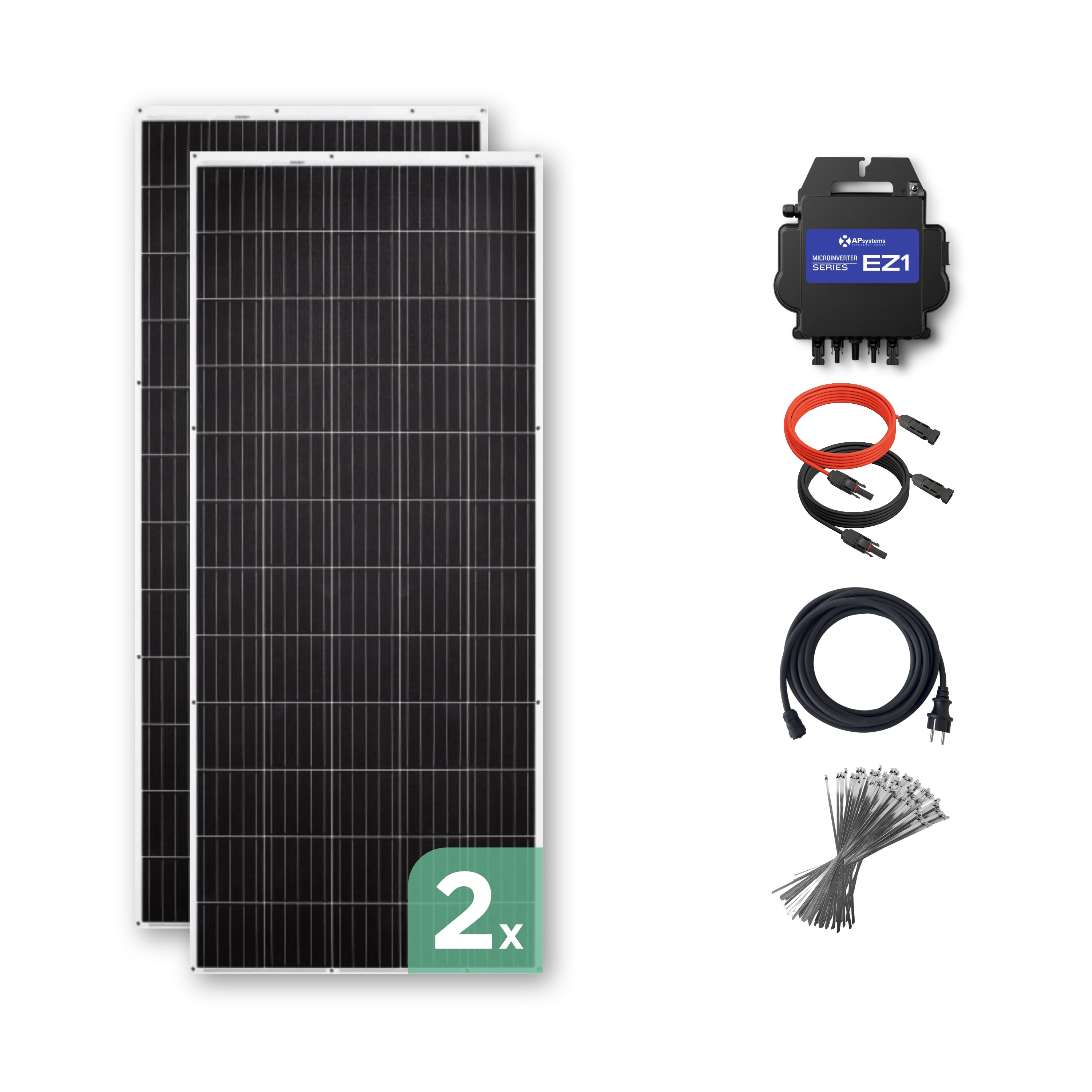 Balkonkraftwerk mit Ultraleicht-Modulen 620 Wp — APsystems EZ1-M 800 W / Sunman / 310 Wp (89 cm x 201 cm) / 2 Module / 5 m