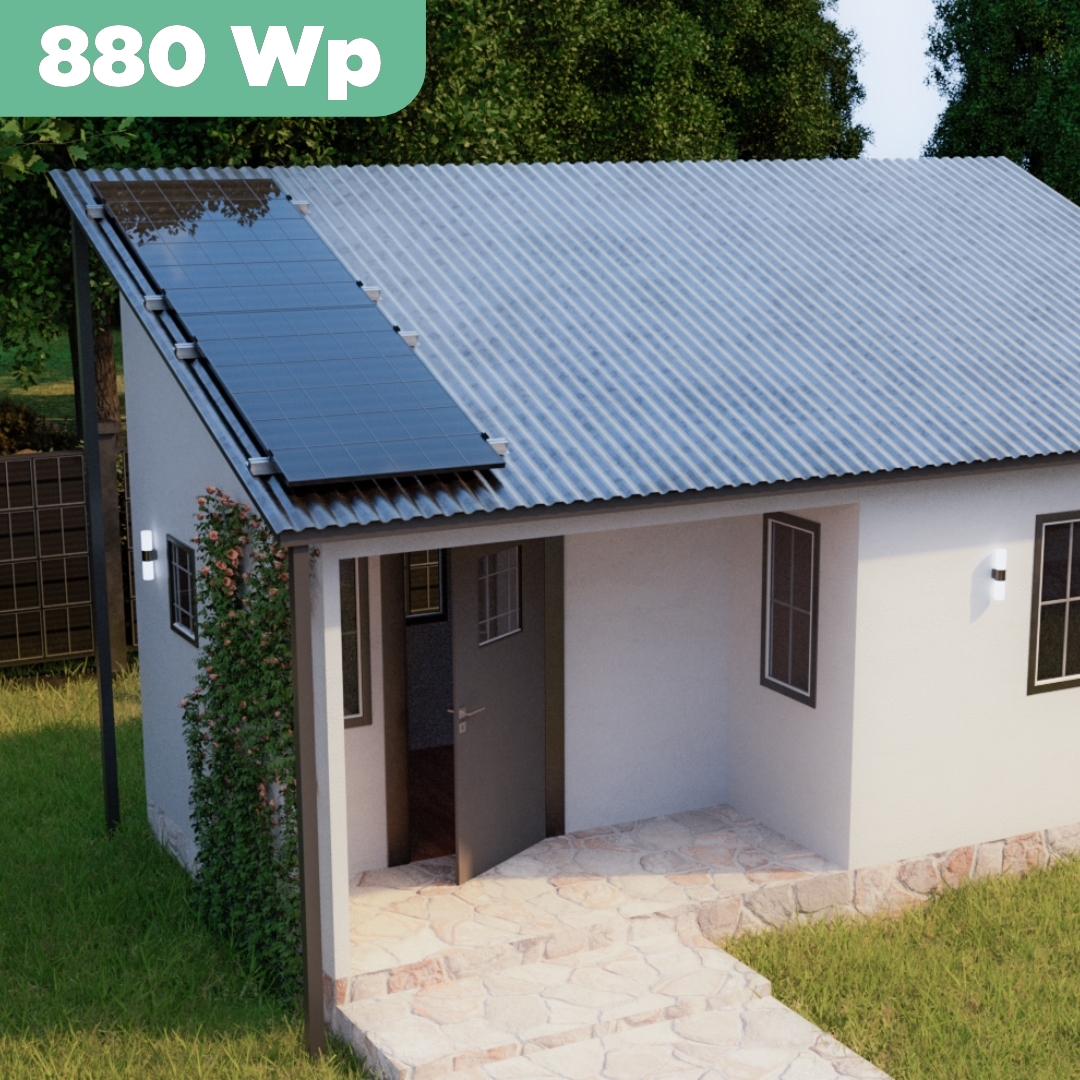 Balkonkraftwerk Trapezblech 880 Wp — APsystems EZ1-M 800 W / Trina Solar / 440 Wp (Glas-Glas + Bifazial) / Standard Halterung / zwei Reihen hochkant / 2 Module / 20 m