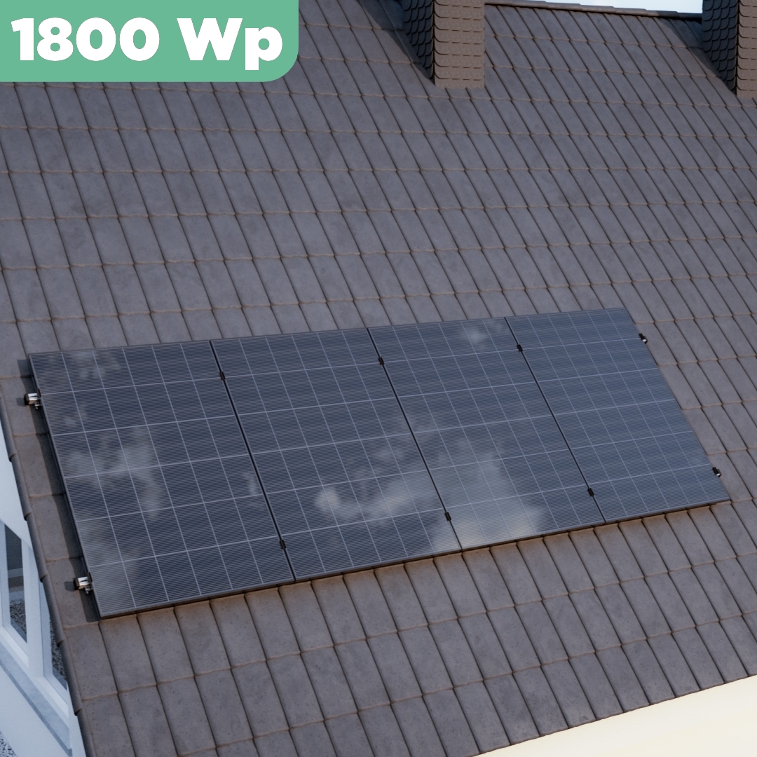 Balkonkraftwerk Ziegeldach 1800 Wp — APsystems EZ1-M 800 WTrina Solar / 450 Wp (Glas-Glas) / Klassik Halterung / eine Reihe hochkant / 4 Module / 20 m