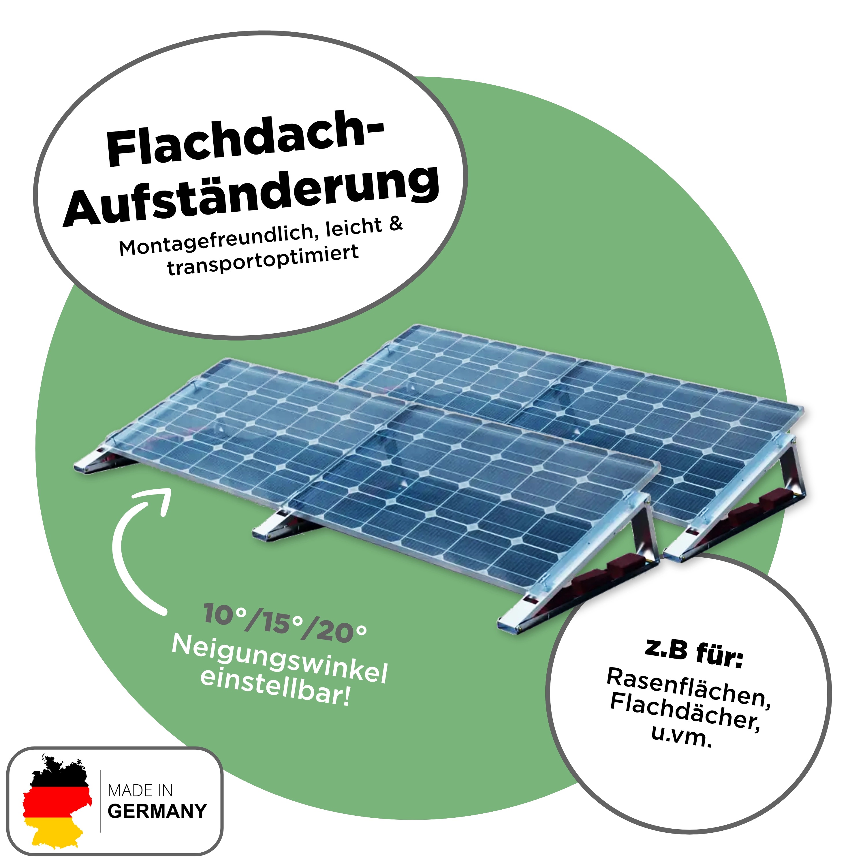 Balkonkraftwerk Flachdach 1800 Wp — APsystems EZ1-M 800 W / Trina Solar / 450 Wp (Glas-Glas Full Black) / Standard / zwei Reihen quer / 4 Module / 20 m