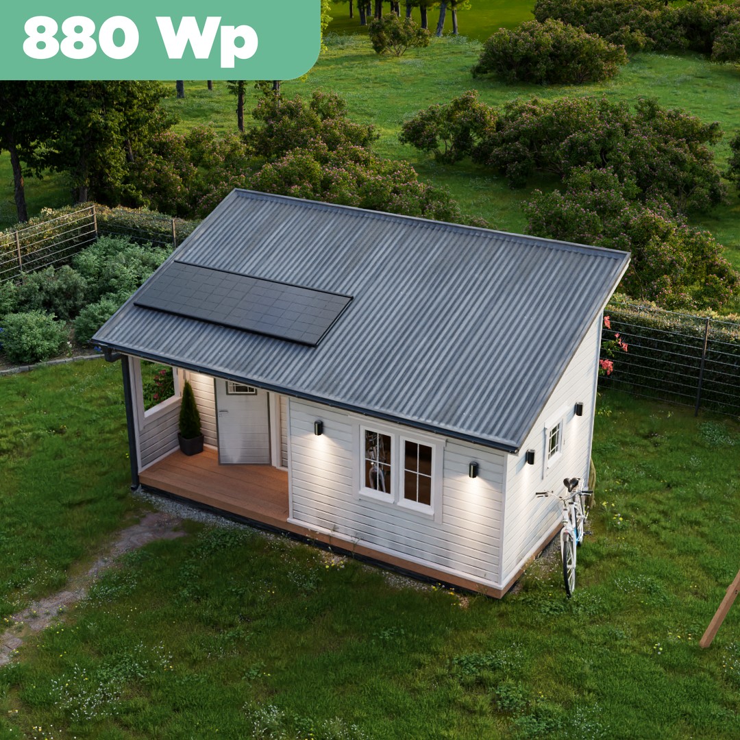 Balkonkraftwerk Trapezblech 880 Wp — APsystems EZ1-M 800 W / Trina Solar / 440 Wp (Glas-Glas + Bifazial) / Premium Halterung / eine Reihe quer / 2 Module / 5 m