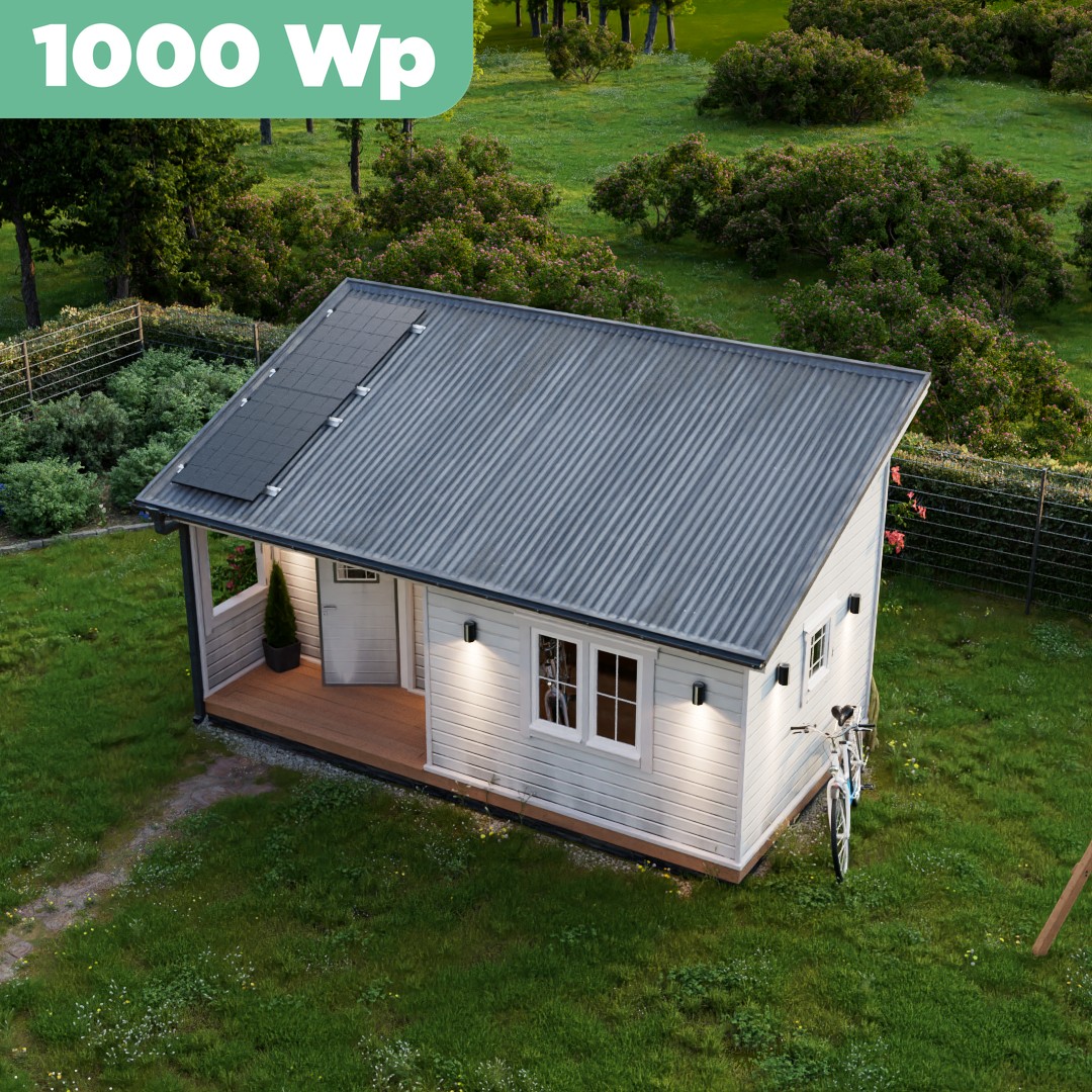 Balkonkraftwerk Trapezblech 1000 Wp — APsystems EZ1-M 800 W / Trina Solar / 500 Wp (Glas-Glas Full Black) / Standard Halterung / zwei Reihen hochkant / 2 Module