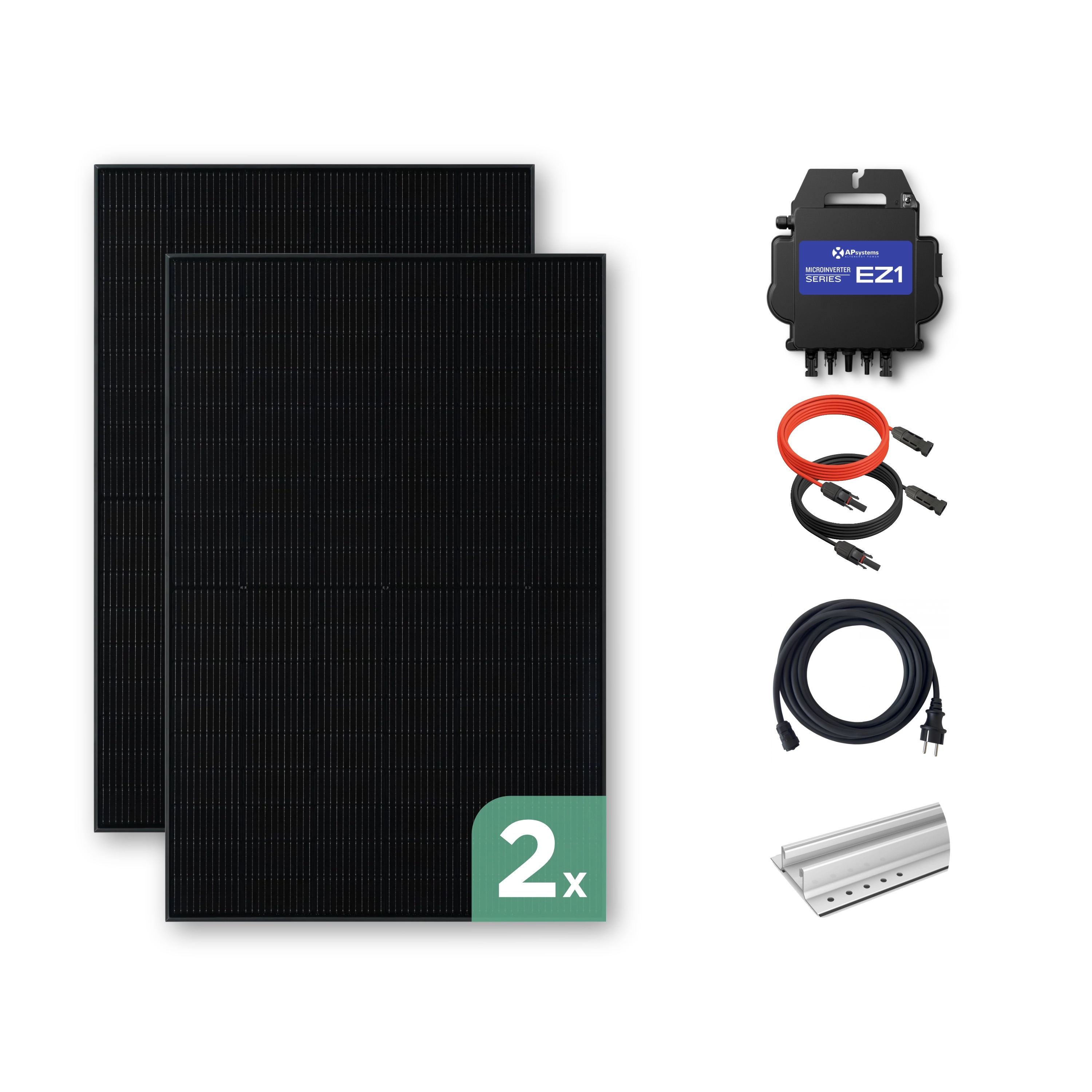 Balkonkraftwerk Trapezblech 880 Wp — APsystems EZ1-M 800 W / Trina Solar / 440 Wp (Glas-Glas + Bifazial) / Standard Halterung / zwei Reihen quer / 2 Module / 20 m