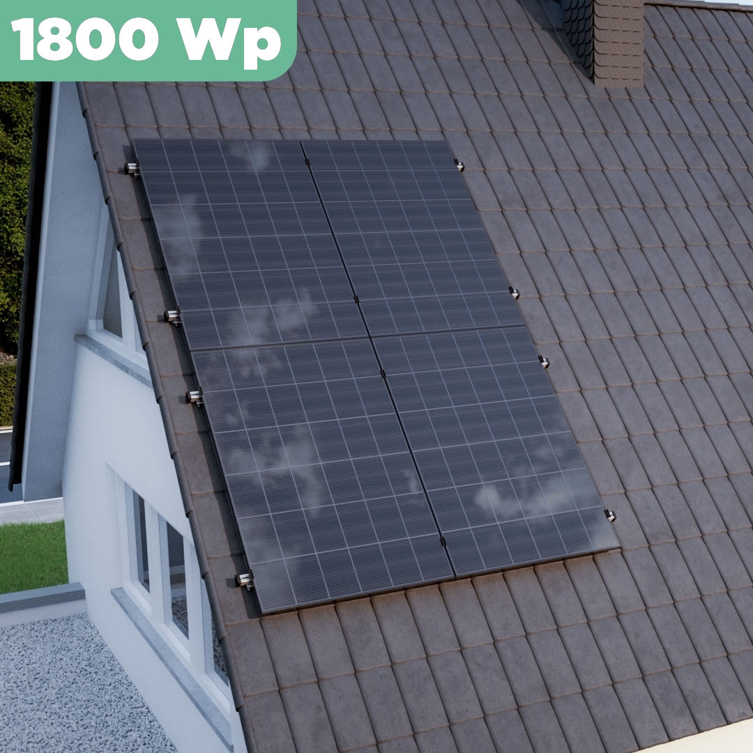Balkonkraftwerk Ziegeldach 1800 Wp — APsystems EZ1-M 800 WTrina Solar / 450 Wp (Glas-Glas) / Klassik Halterung / zwei Reihen hochkant / 4 Module / 20 m