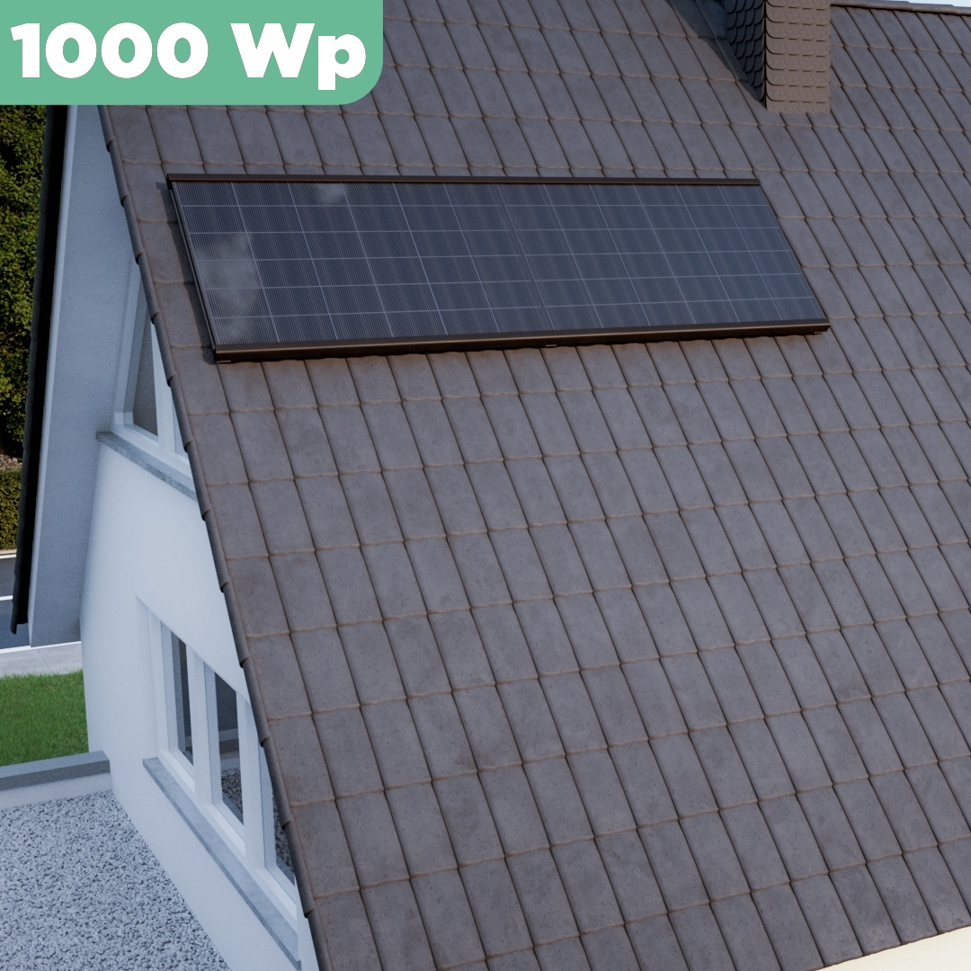 Balkonkraftwerk Ziegeldach 1000 Wp — APsystems EZ1-M 800 WTrina Solar / 500 Wp (Glas-Glas) / Premium Halterung / eine Reihe quer / 2 Module / 20 m