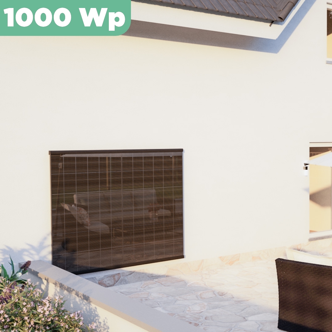 Balkonkraftwerk Wand 1000 Wp — APsystems EZ1-M 800 WTrina Solar / 500 Wp (Glas-Glas) / eine Reihe hochkant / 2 Module / 20 m