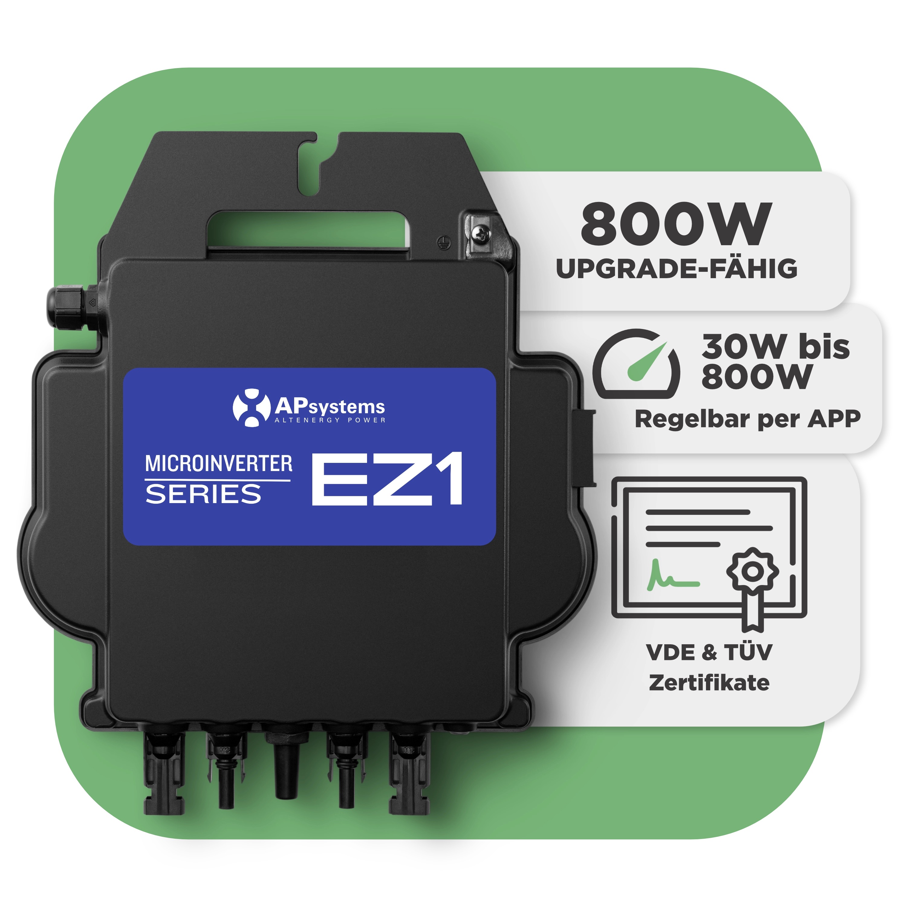 Balkonkraftwerk mit Ultraleicht-Modulen 150 Wp — APsystems EZ1-M 800 W / Sunman / 150 Wp (89 cm x 102 cm) / 1 Modul / 10 m