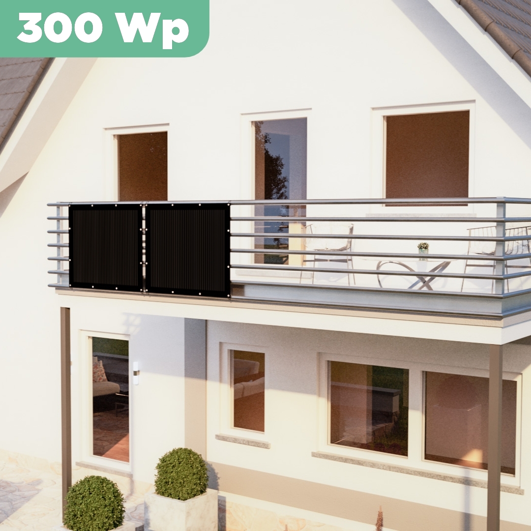 Balkonkraftwerk mit Ultraleicht-Modulen 300 Wp — APsystems EZ1-M 800 W / Sunman / 150 Wp (89 cm x 102 cm) / 2 Module / 10 m