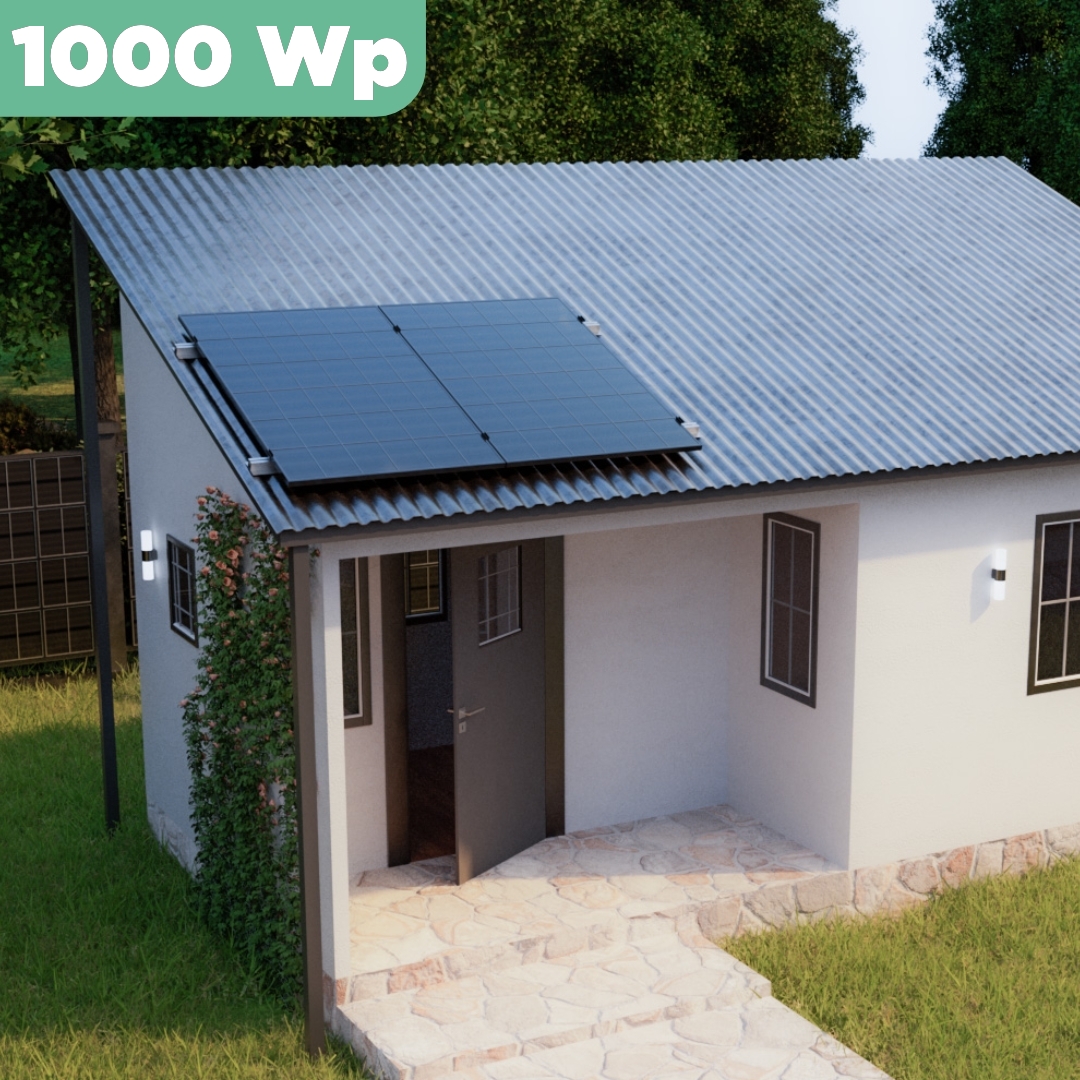 Balkonkraftwerk Trapezblech 1000 Wp — APsystems EZ1-M 800 W / Trina Solar / 500 Wp (Glas-Glas Full Black) / Standard Halterung / eine Reihe hochkant / 2 Module