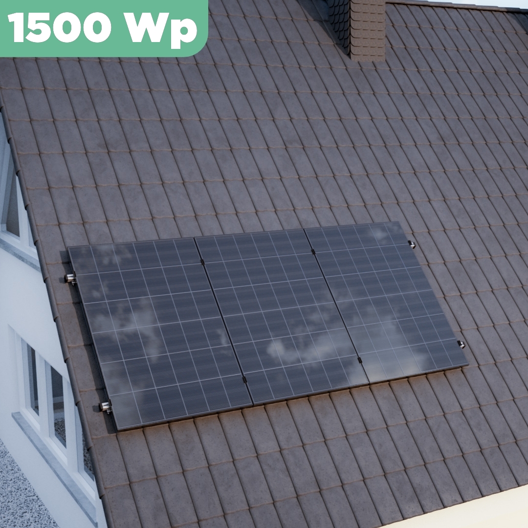 Balkonkraftwerk Ziegeldach 1500 Wp — APsystems EZ1-M 800 WTrina Solar / 500 Wp (Glas-Glas) / Klassik Halterung / eine Reihe hochkant / 3 Module / 20 m