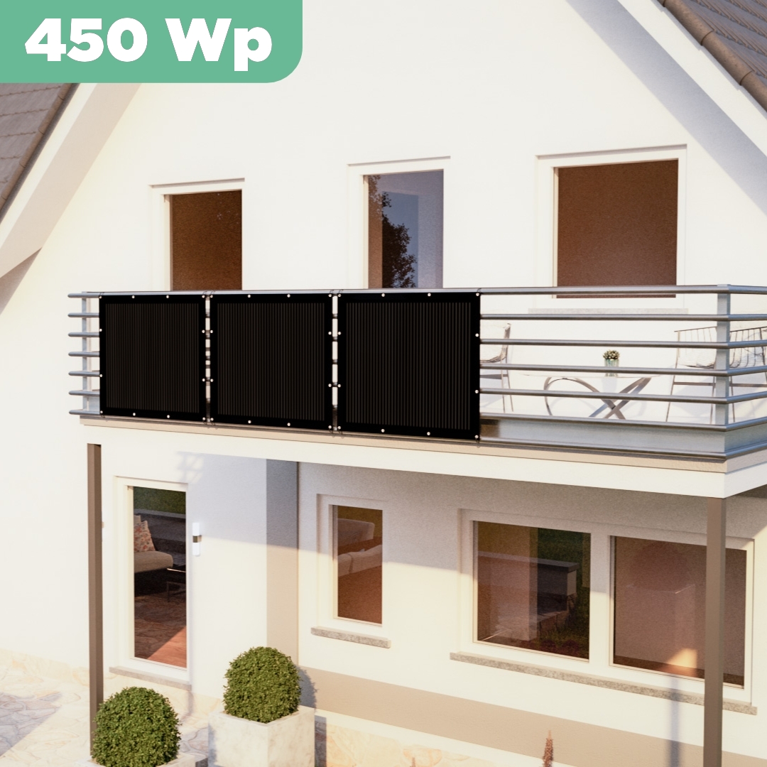 Balkonkraftwerk mit Ultraleicht-Modulen 450 Wp — APsystems EZ1-M 800 W / Sunman / 150 Wp (89 cm x 102 cm) / 3 Module / 10 m
